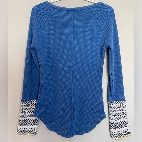 Free People blue long sleeve with Aztec sleeves. Medium, like new. - Picture 5 of 5